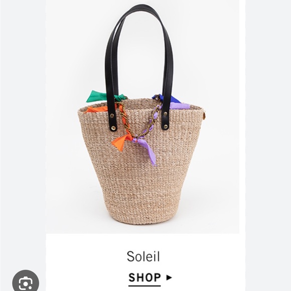Clare V x Oui Want Soliel Straw Basket Tote with Leather Strap, Metal/Ribbon - Picture 1 of 8